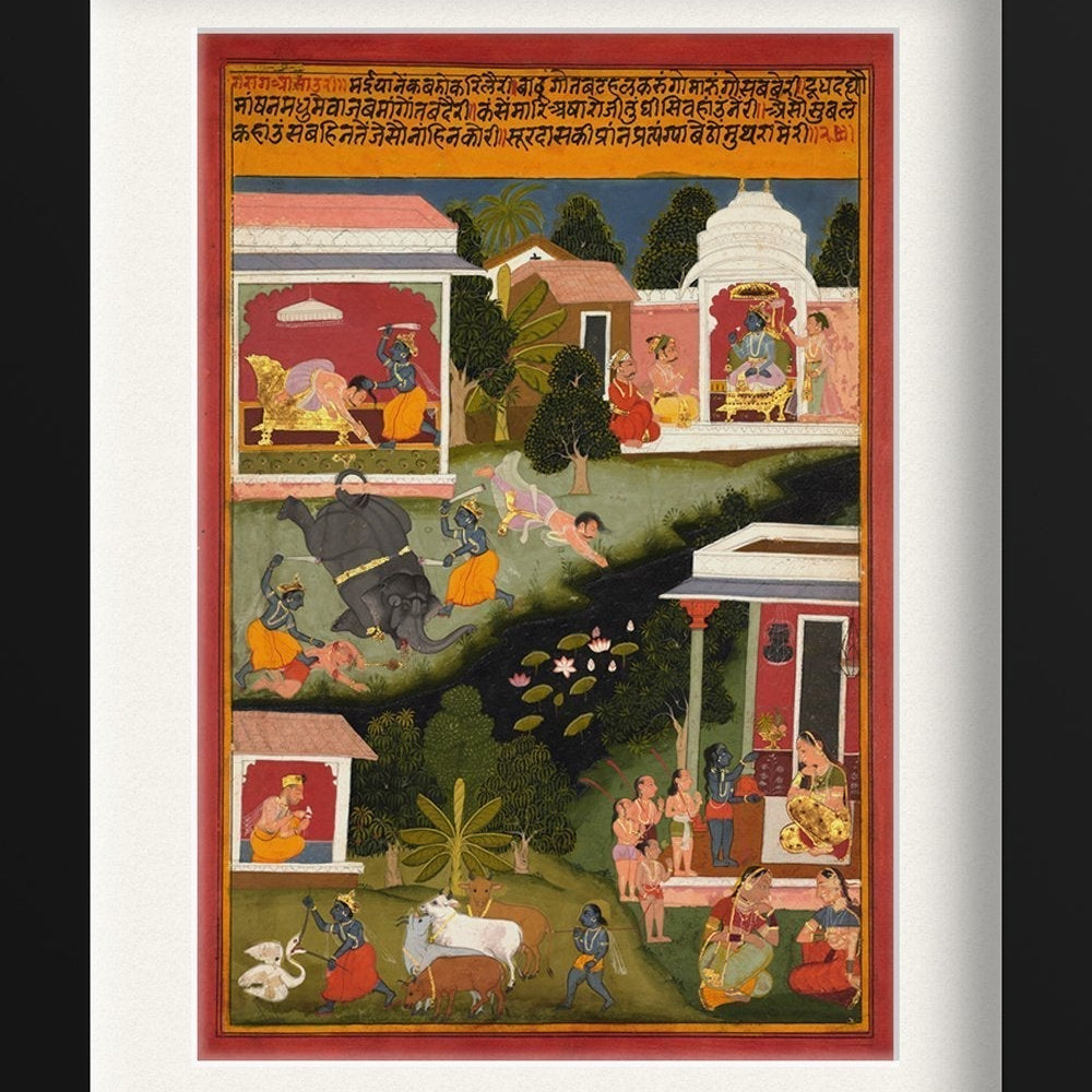 Krishna As The Destroyer Of Demons Painting - Meri Deewar 2 : 3 Vertical Premium Wall Art Canvas by MeriDeewar