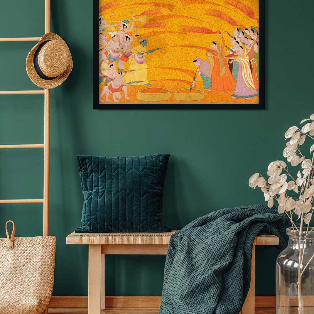 Krishna Celebrates Holi Painting 3 : 2 Horizontal Premium Wall Art Canvas by MeriDeewar