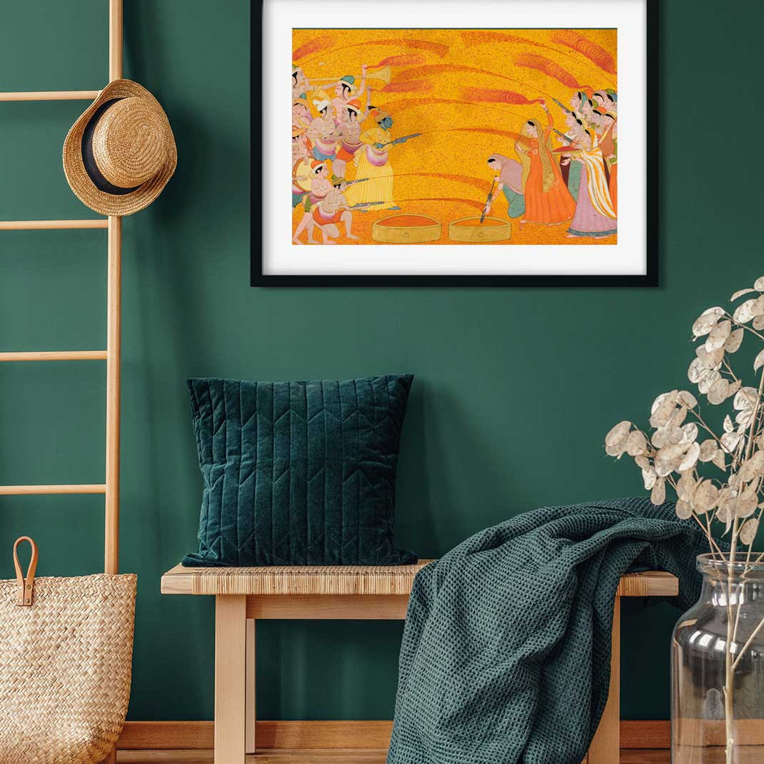 Krishna Celebrates Holi Painting 3 : 2 Horizontal Premium Wall Art Canvas by MeriDeewar