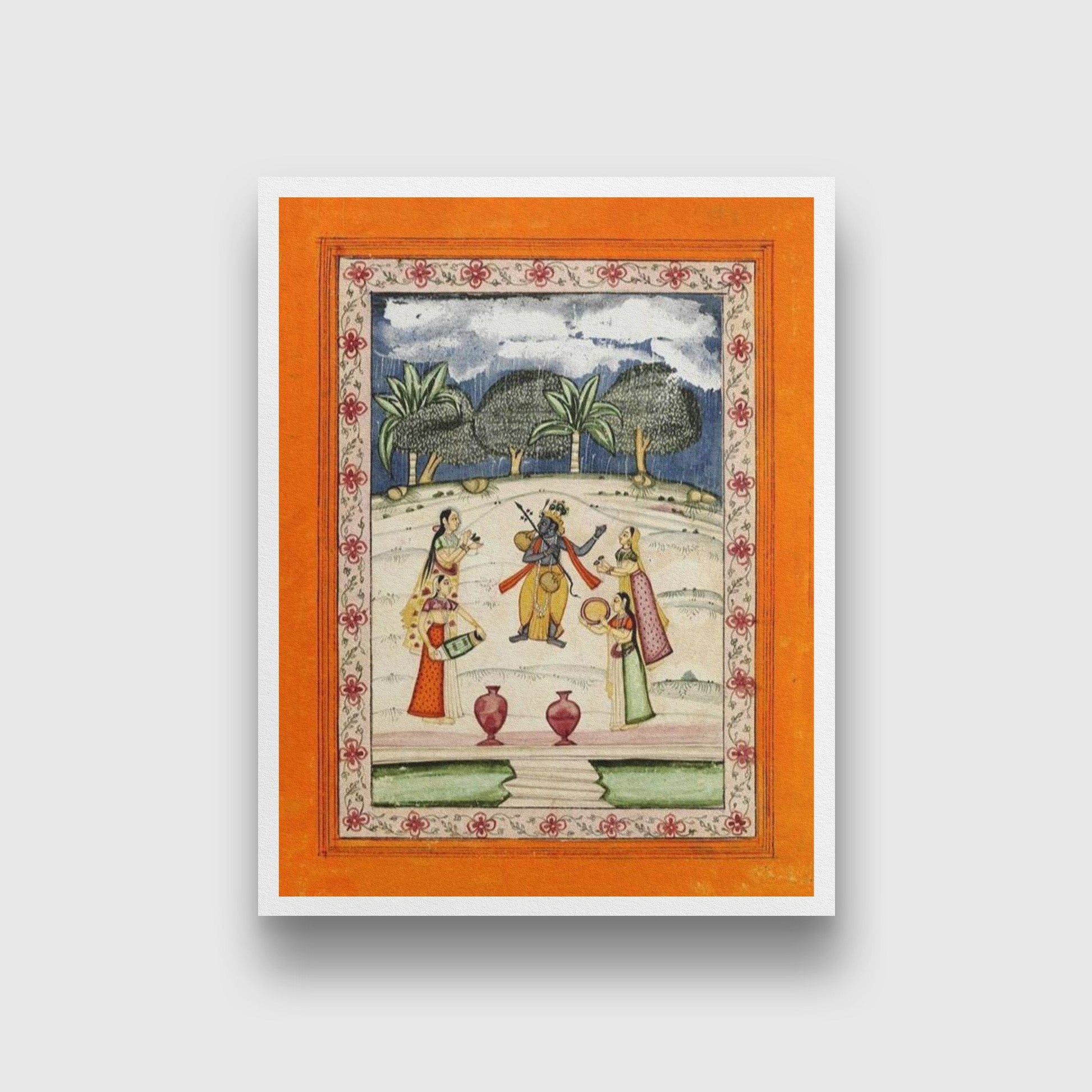 Krishna Dancing In The Rain Painting - Meri Deewar 3 : 4 Vertical Premium Wall Art Canvas by MeriDeewar