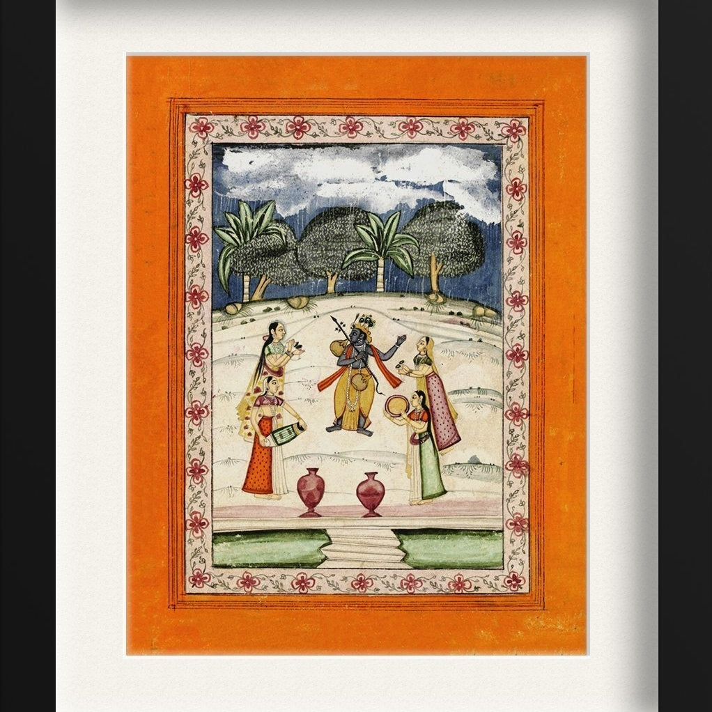 Krishna Dancing In The Rain Painting - Meri Deewar 3 : 4 Vertical Premium Wall Art Canvas by MeriDeewar