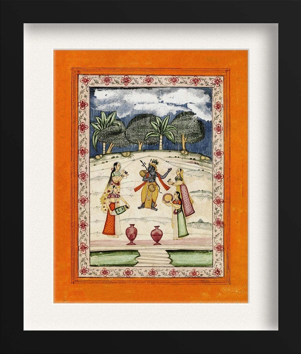 Krishna Dancing In The Rain Painting - Meri Deewar 3 : 4 Vertical Premium Wall Art Canvas by MeriDeewar
