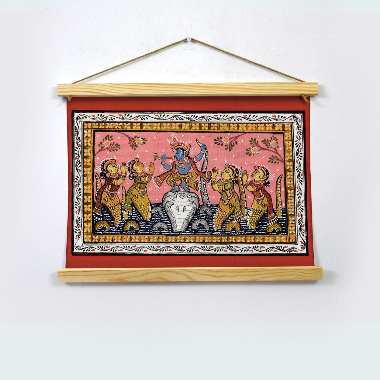 Krishna Dancing On Snake Kaliya Hanging Canvas Painting - Meri Deewar Hanging Canvas Premium Wall Art Canvas by MeriDeewar