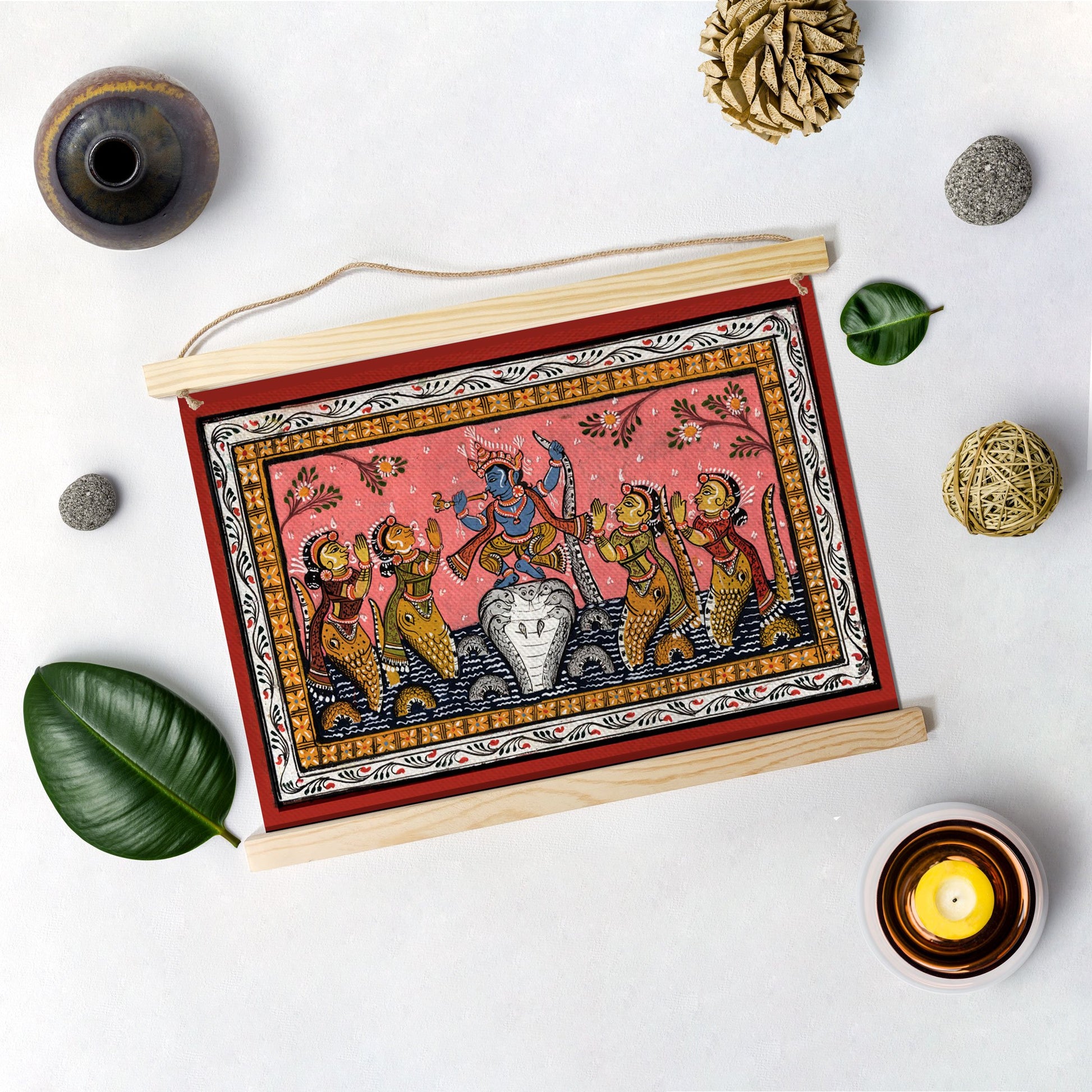 Krishna Dancing On Snake Kaliya Hanging Canvas Painting - Meri Deewar Hanging Canvas Premium Wall Art Canvas by MeriDeewar