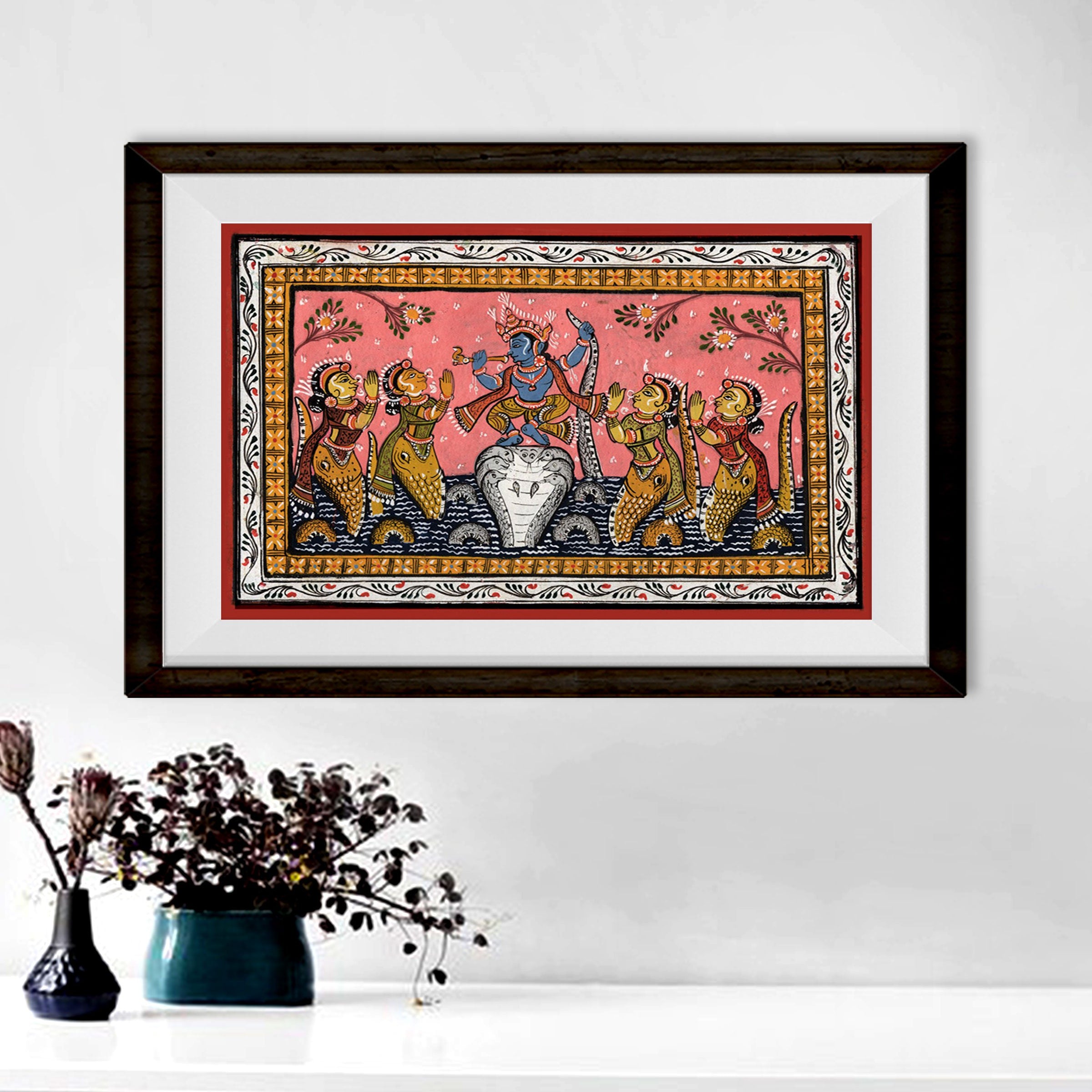 Krishna Dancing on Snake Kaliya Painting - Meri Deewar 3 : 2 Horizontal Premium Wall Art Canvas by MeriDeewar