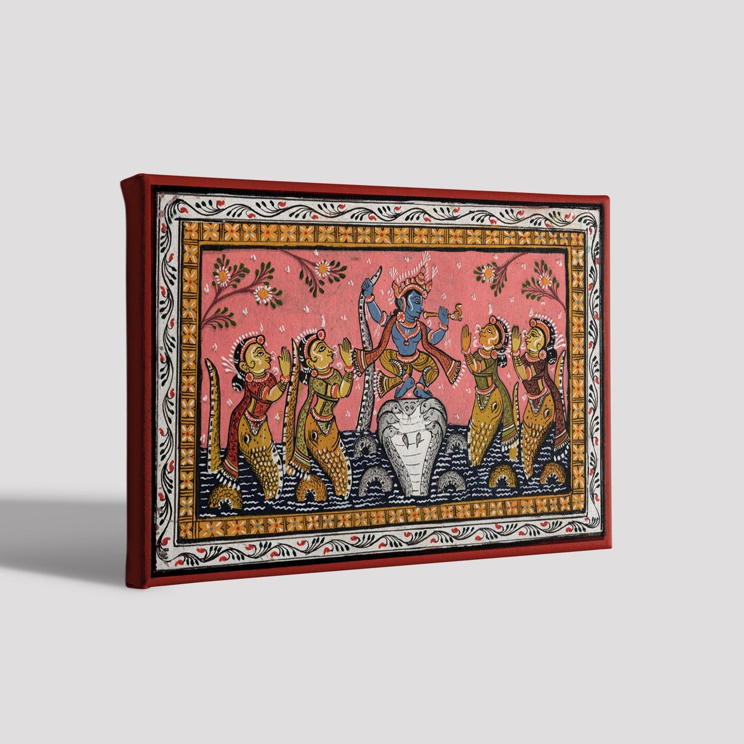 Krishna Dancing on Snake Kaliya Painting - Meri Deewar 3 : 2 Horizontal Premium Wall Art Canvas by MeriDeewar