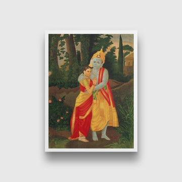 Krishna embracing Radha Painting - Meri Deewar 3 : 4 Vertical Premium Wall Art Canvas by MeriDeewar