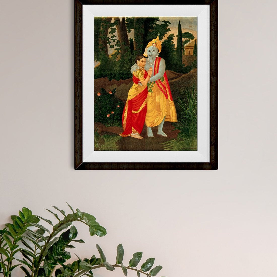 Krishna embracing Radha Painting - Meri Deewar 3 : 4 Vertical Premium Wall Art Canvas by MeriDeewar
