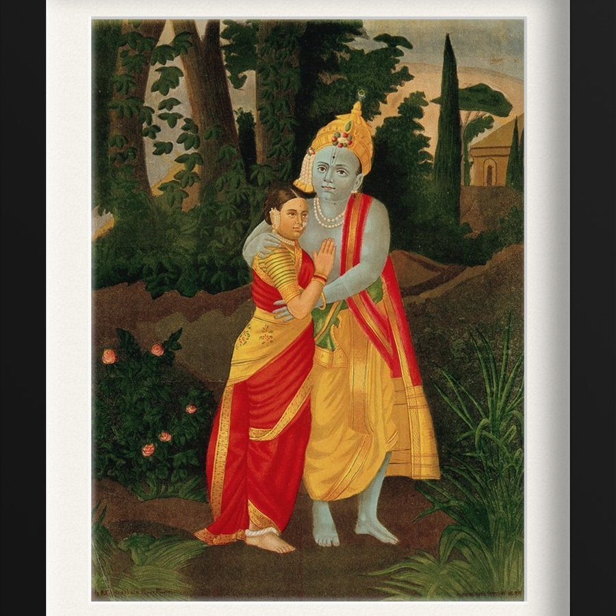 Krishna embracing Radha Painting - Meri Deewar 3 : 4 Vertical Premium Wall Art Canvas by MeriDeewar