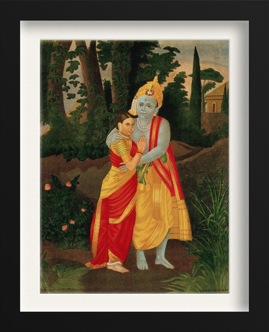 Krishna embracing Radha Painting - Meri Deewar 3 : 4 Vertical Premium Wall Art Canvas by MeriDeewar