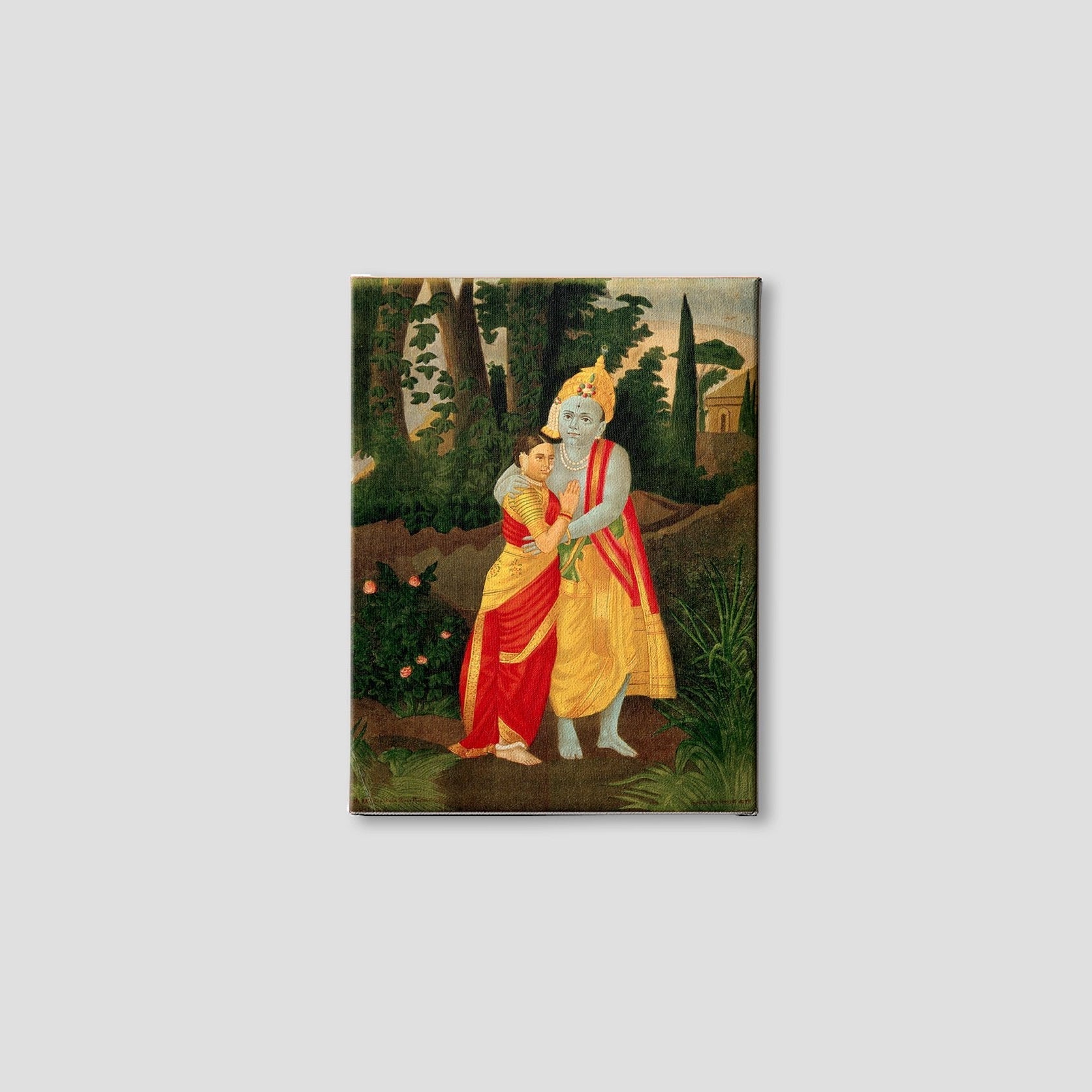 Krishna embracing Radha Painting - Meri Deewar 3 : 4 Vertical Premium Wall Art Canvas by MeriDeewar