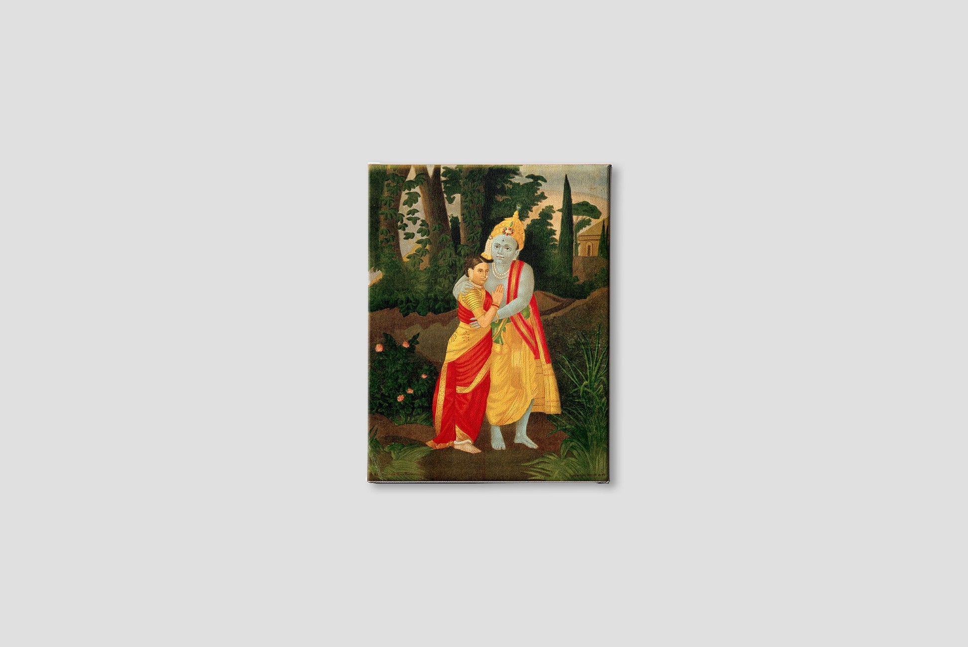 Krishna embracing Radha Painting - Meri Deewar 3 : 4 Vertical Premium Wall Art Canvas by MeriDeewar