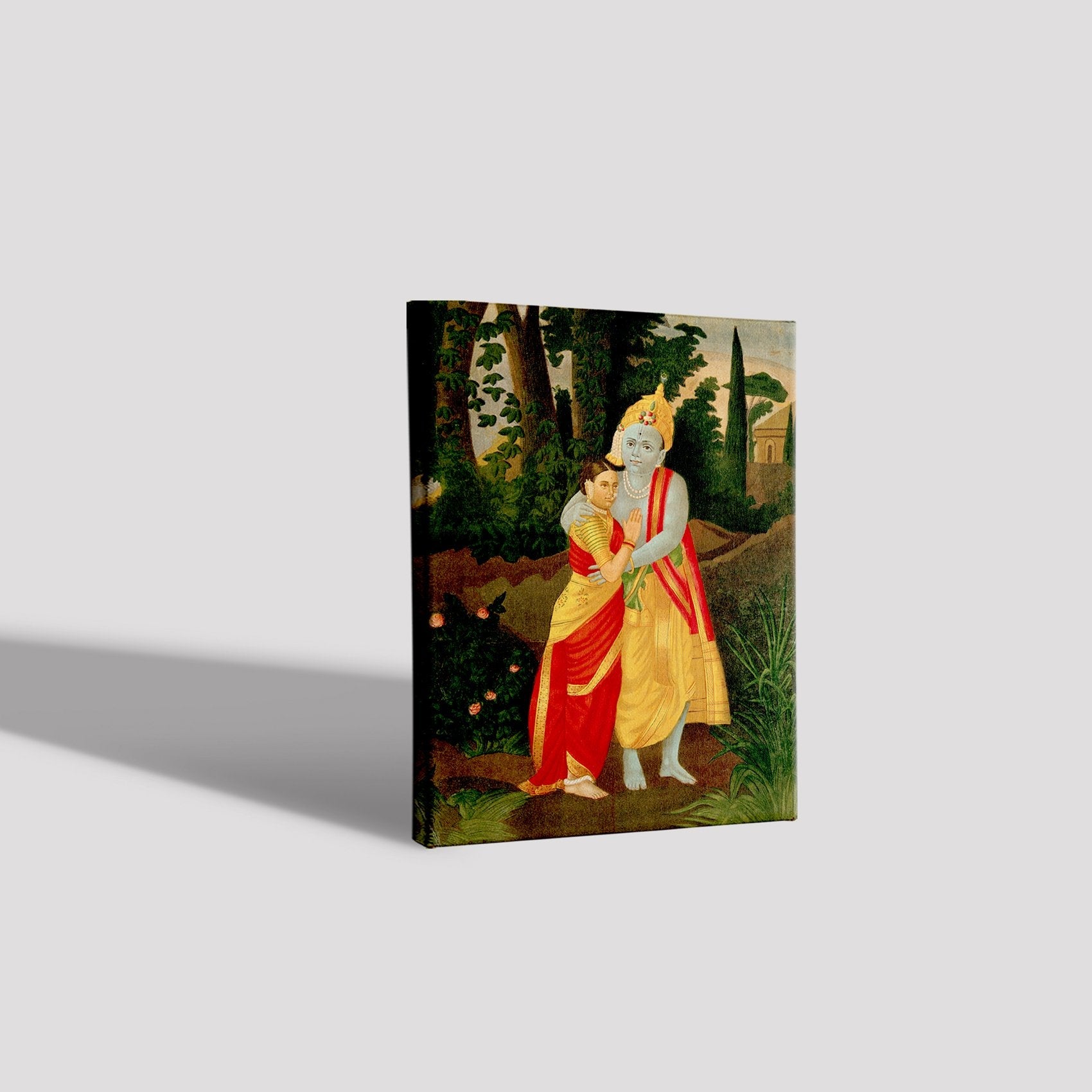 Krishna embracing Radha Painting - Meri Deewar 3 : 4 Vertical Premium Wall Art Canvas by MeriDeewar