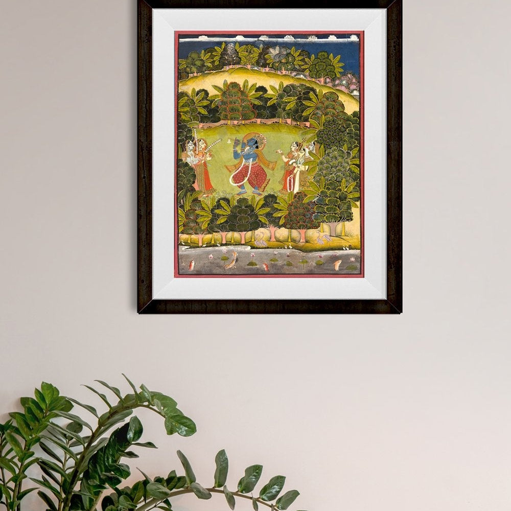 Krishna Fluting for the Gopis Painting - Meri Deewar 3 : 4.2 Vertical Premium Wall Art Canvas by MeriDeewar