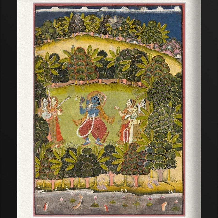 Krishna Fluting for the Gopis Painting - Meri Deewar 3 : 4.2 Vertical Premium Wall Art Canvas by MeriDeewar