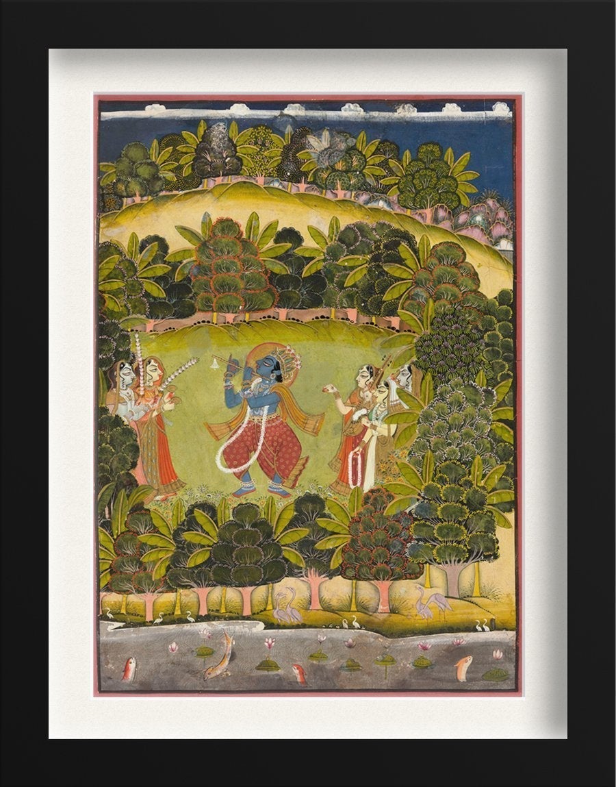 Krishna Fluting for the Gopis Painting - Meri Deewar 3 : 4.2 Vertical Premium Wall Art Canvas by MeriDeewar