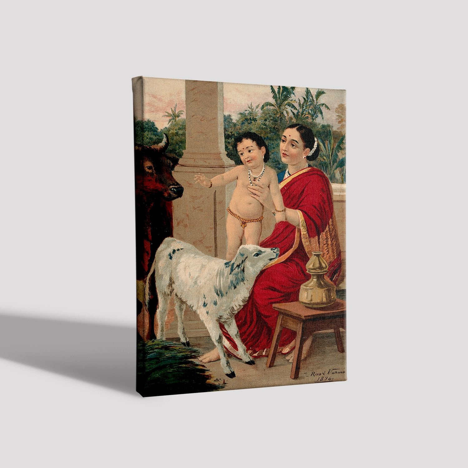 Krishna krida with Yasoda Maiyya painting by Raja Ravi Varma 4 X 5.5 Vertical Premium Wall Art Canvas by MeriDeewar
