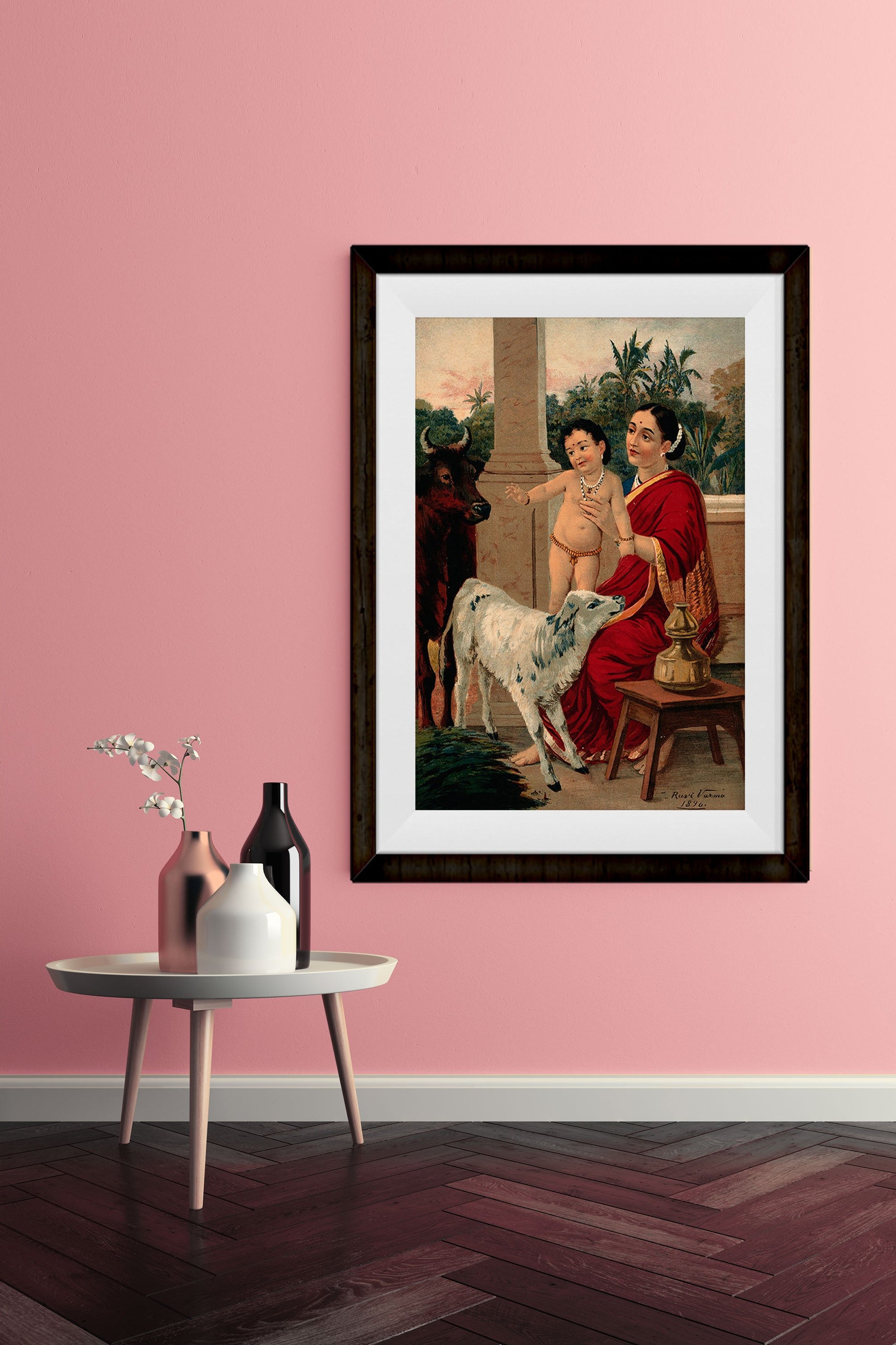 Krishna krida with Yasoda Maiyya painting by Raja Ravi Varma 4 X 5.5 Vertical Premium Wall Art Canvas by MeriDeewar