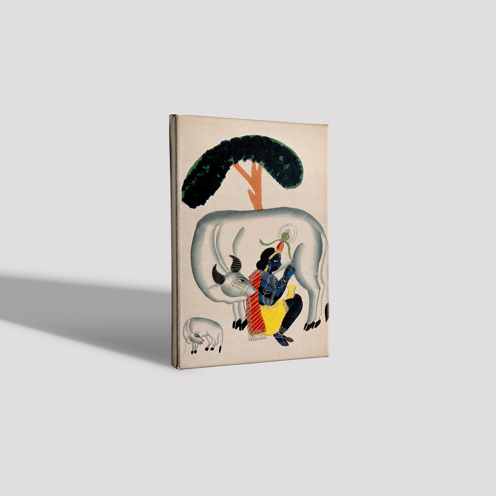 Krishna-milking-a-cow-while-the-calf-looks Painting - Meri Deewar 2 : 3 Vertical Premium Wall Art Canvas by MeriDeewar