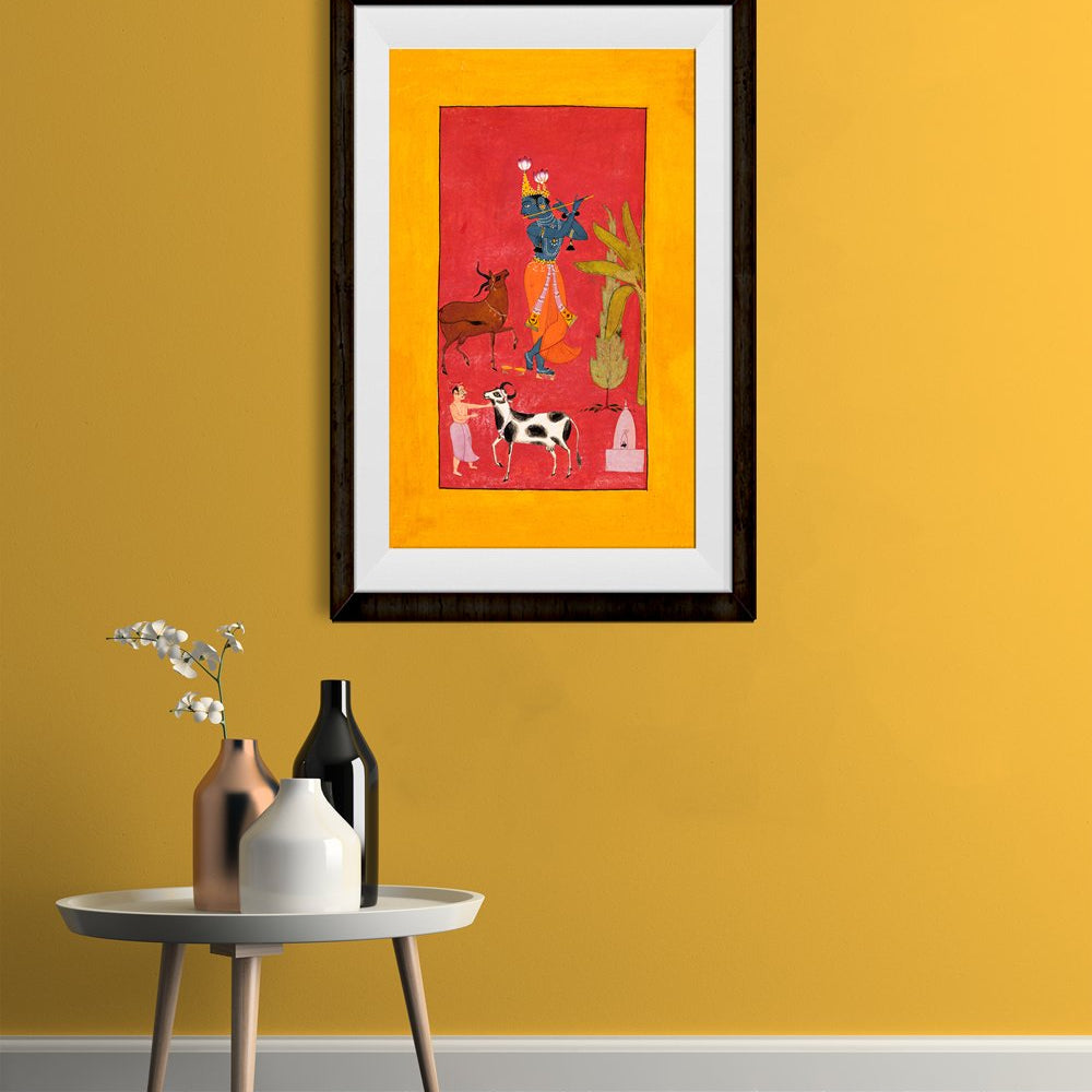 Krishna playing the flute, 1665 (Bundi) Painting - Meri Deewar 2 : 3 Vertical Premium Wall Art Canvas by MeriDeewar