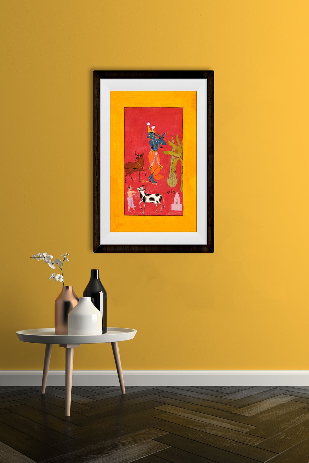 Krishna playing the flute, 1665 (Bundi) Painting - Meri Deewar 2 : 3 Vertical Premium Wall Art Canvas by MeriDeewar