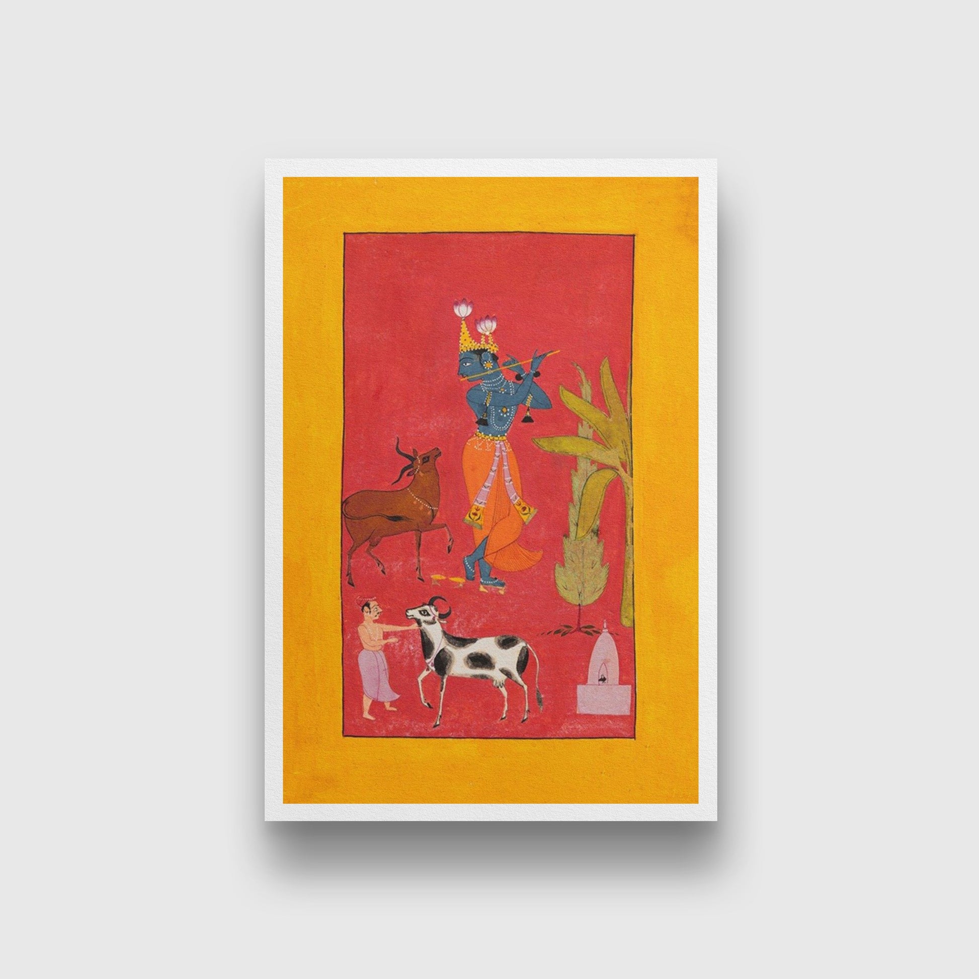 Krishna playing the flute, 1665 (Bundi) Painting - Meri Deewar 2 : 3 Vertical Premium Wall Art Canvas by MeriDeewar