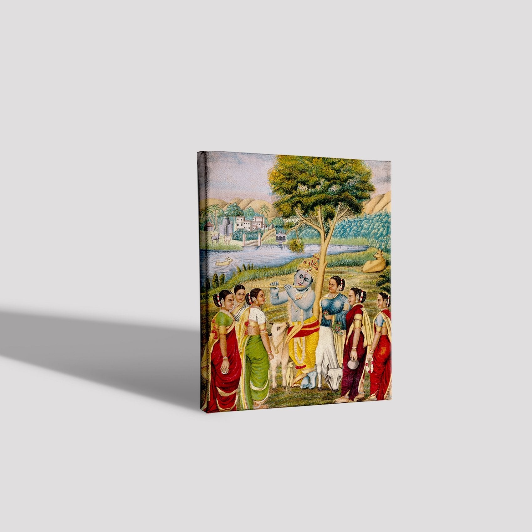 Krishna playing the flute to cowgirls Painting - Meri Deewar 4 :5 Vertical Premium Wall Art Canvas by MeriDeewar