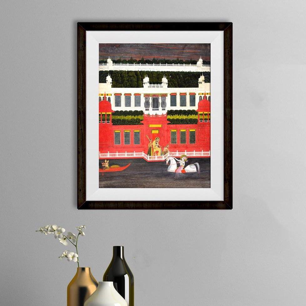 Krishna Receives A Flower Garland Painting - Meri Deewar 3 : 4 Vertical Premium Wall Art Canvas by MeriDeewar