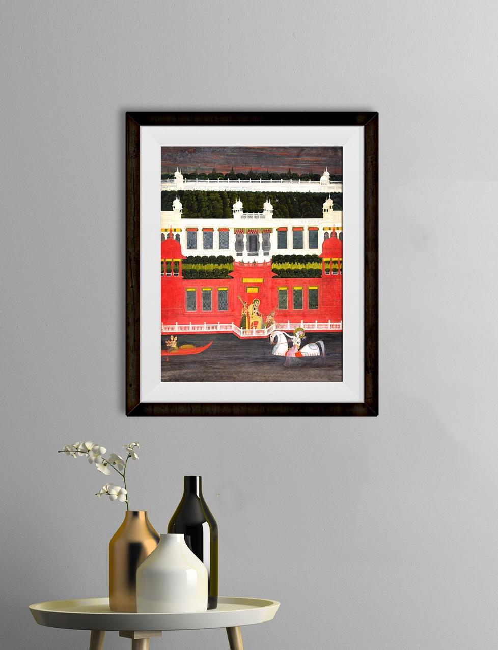 Krishna Receives A Flower Garland Painting - Meri Deewar 3 : 4 Vertical Premium Wall Art Canvas by MeriDeewar