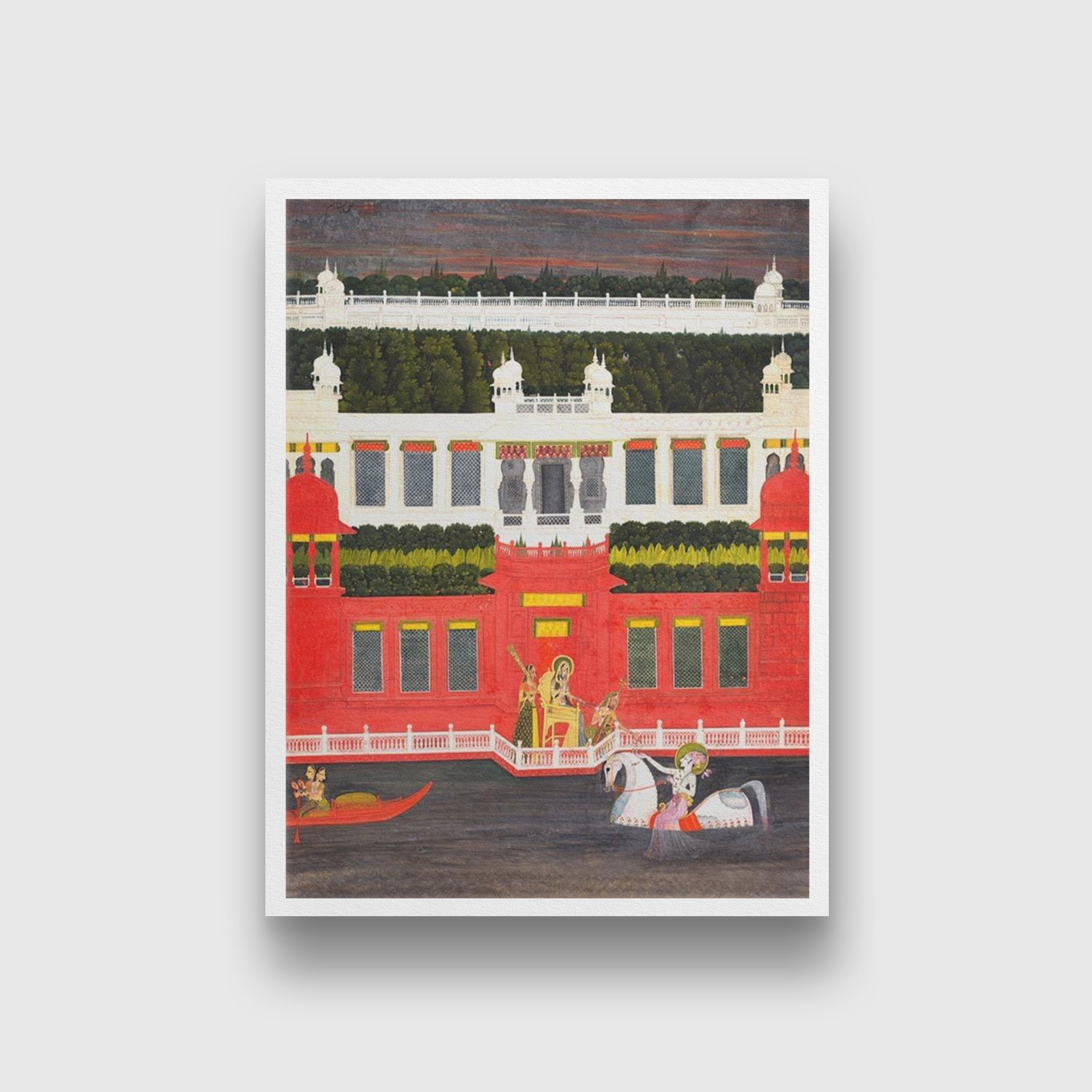 Krishna Receives A Flower Garland Painting - Meri Deewar 3 : 4 Vertical Premium Wall Art Canvas by MeriDeewar