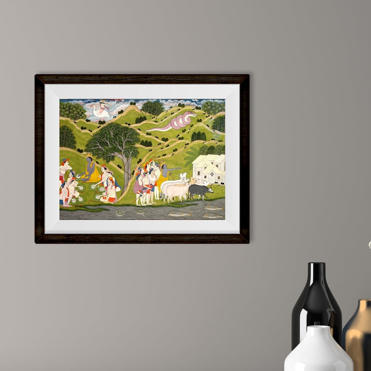 Krishna returns With The Cowherds To Braj Painting - Meri Deewar 3 : 2 Horizontal Premium Wall Art Canvas by MeriDeewar