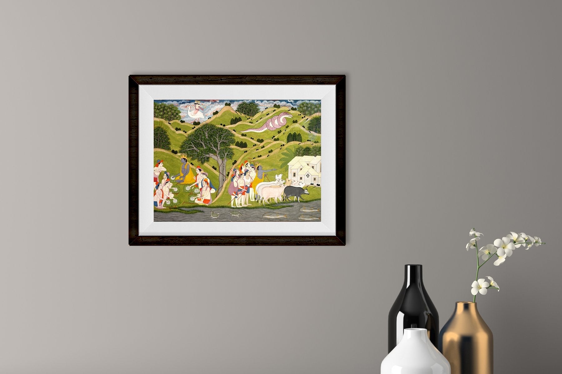 Krishna returns With The Cowherds To Braj Painting - Meri Deewar 3 : 2 Horizontal Premium Wall Art Canvas by MeriDeewar