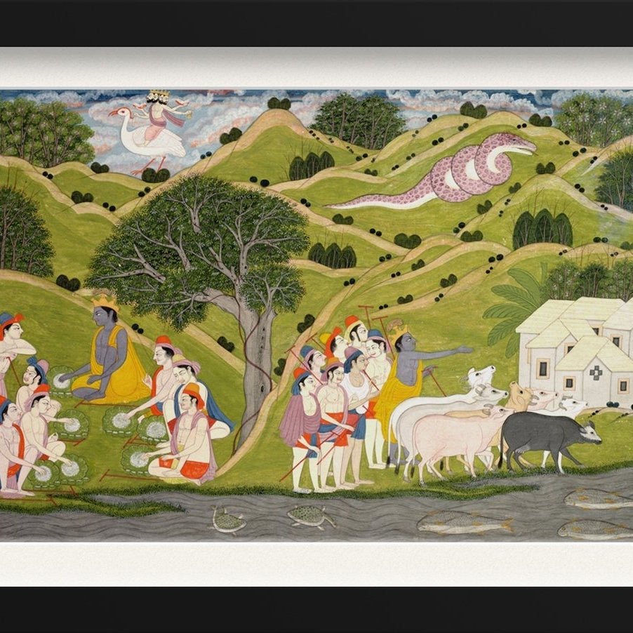 Krishna returns With The Cowherds To Braj Painting - Meri Deewar 3 : 2 Horizontal Premium Wall Art Canvas by MeriDeewar
