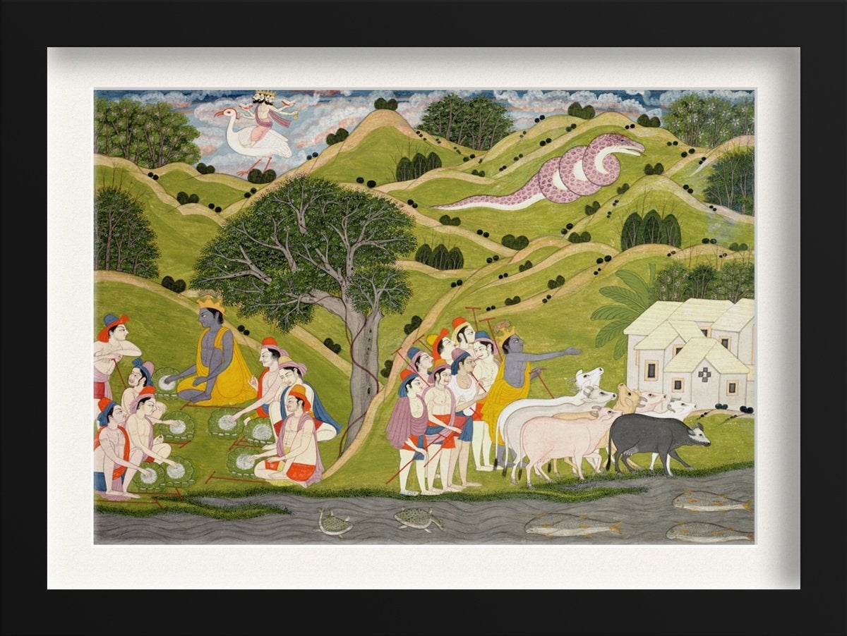 Krishna returns With The Cowherds To Braj Painting - Meri Deewar 3 : 2 Horizontal Premium Wall Art Canvas by MeriDeewar