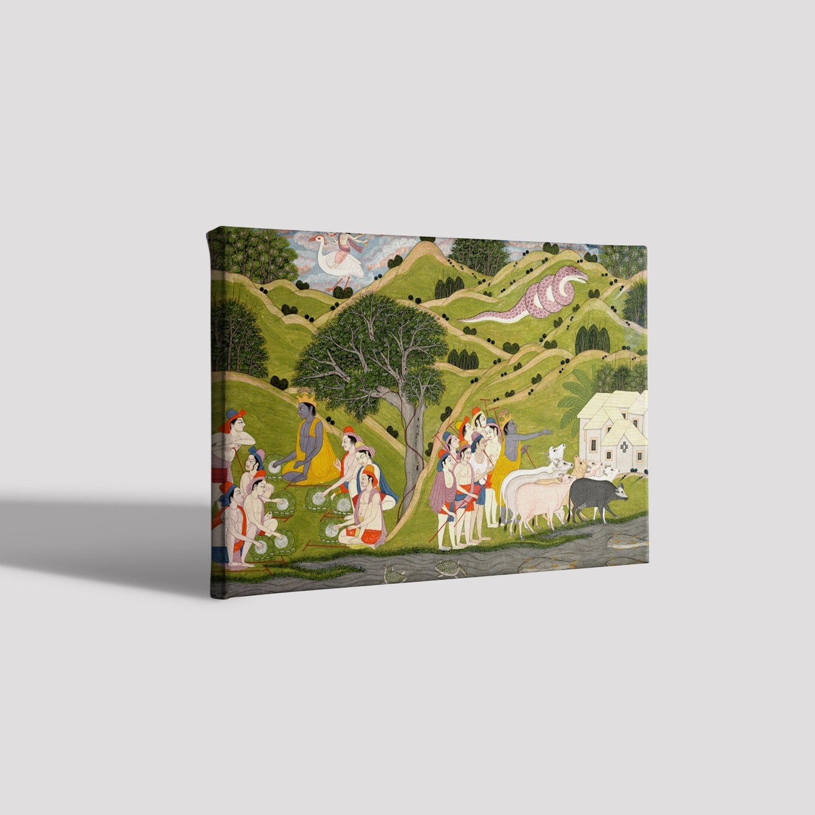 Krishna returns With The Cowherds To Braj Painting - Meri Deewar 3 : 2 Horizontal Premium Wall Art Canvas by MeriDeewar