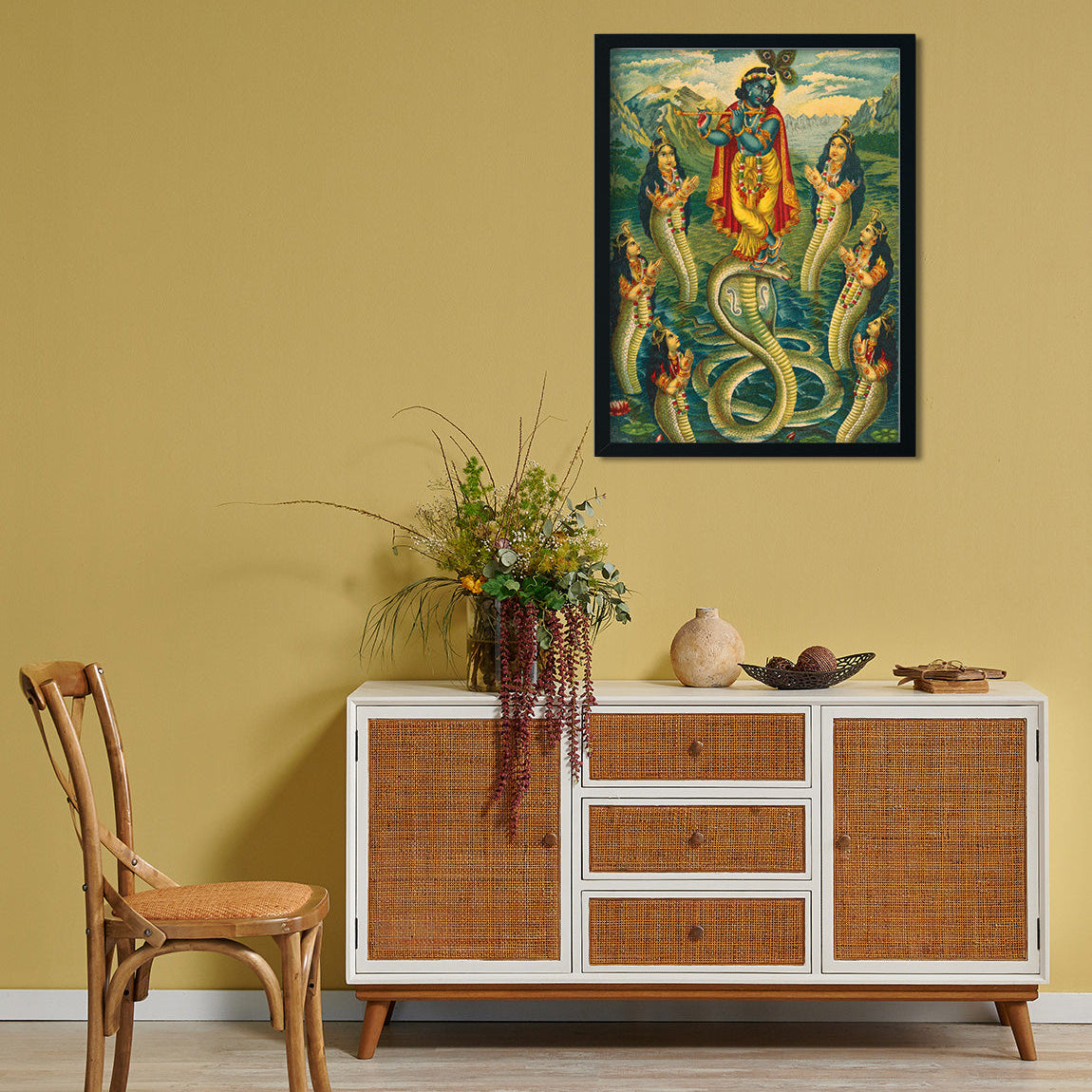 Krishna subduing Kaliya Painting 4 X 5.5 Vertical Premium Wall Art Canvas by MeriDeewar