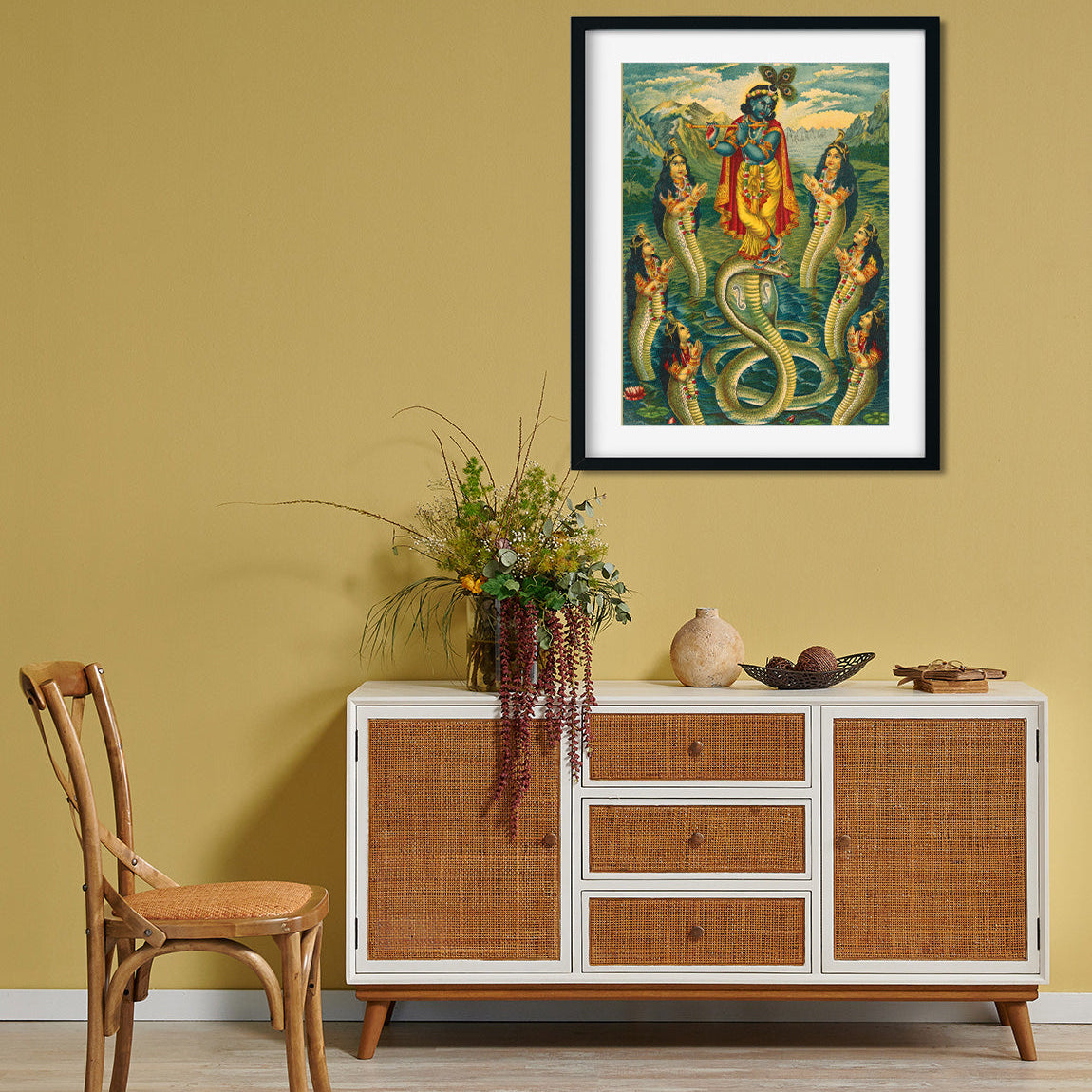 Krishna subduing Kaliya Painting 4 X 5.5 Vertical Premium Wall Art Canvas by MeriDeewar