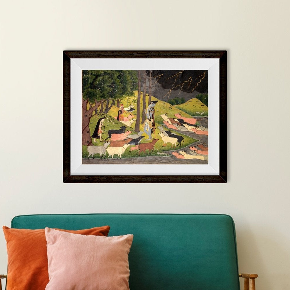 Krishna Summoning The Cows Painting - Meri Deewar 4 : 3 Horizontal Premium Wall Art Canvas by MeriDeewar