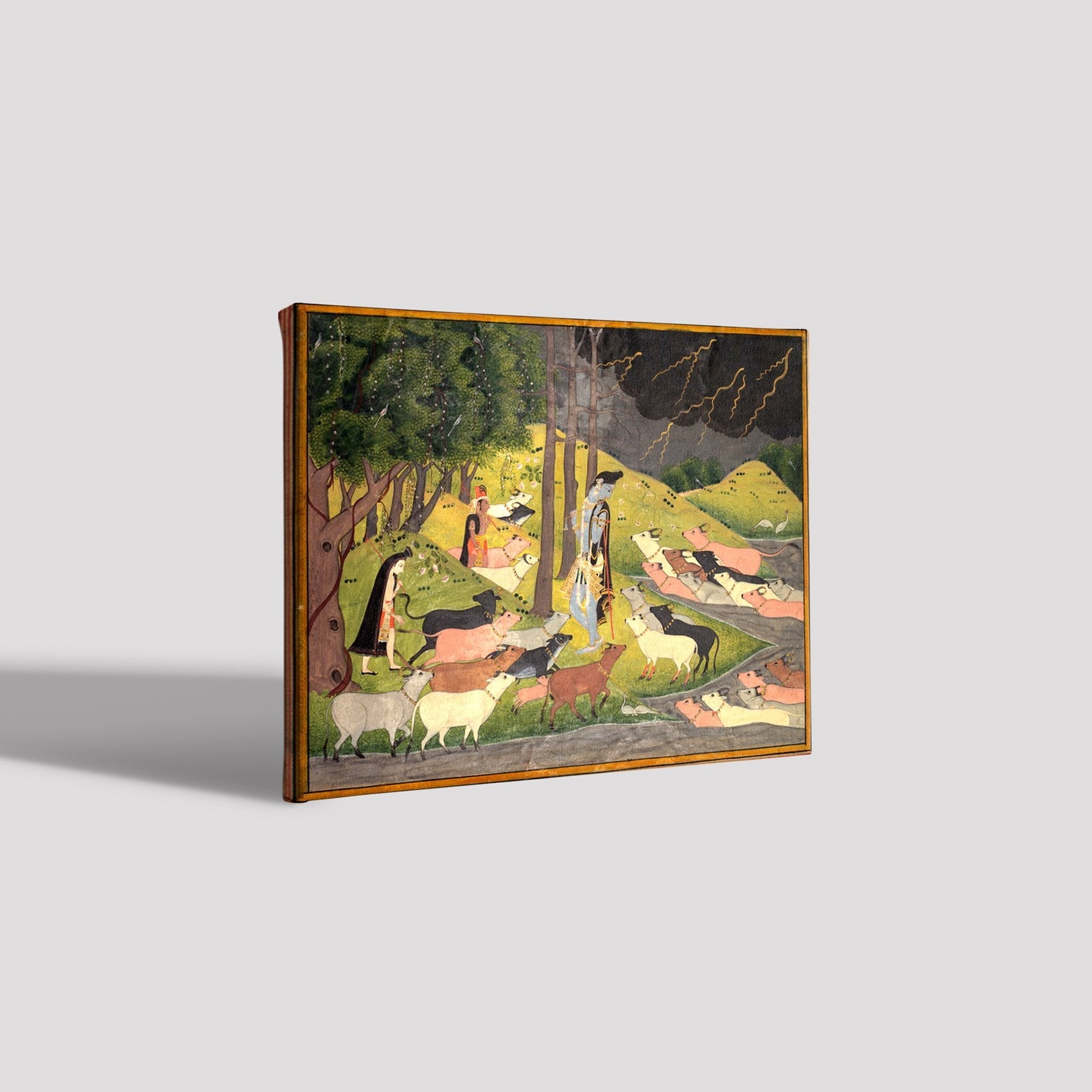 Krishna Summoning The Cows Painting - Meri Deewar 4 : 3 Horizontal Premium Wall Art Canvas by MeriDeewar