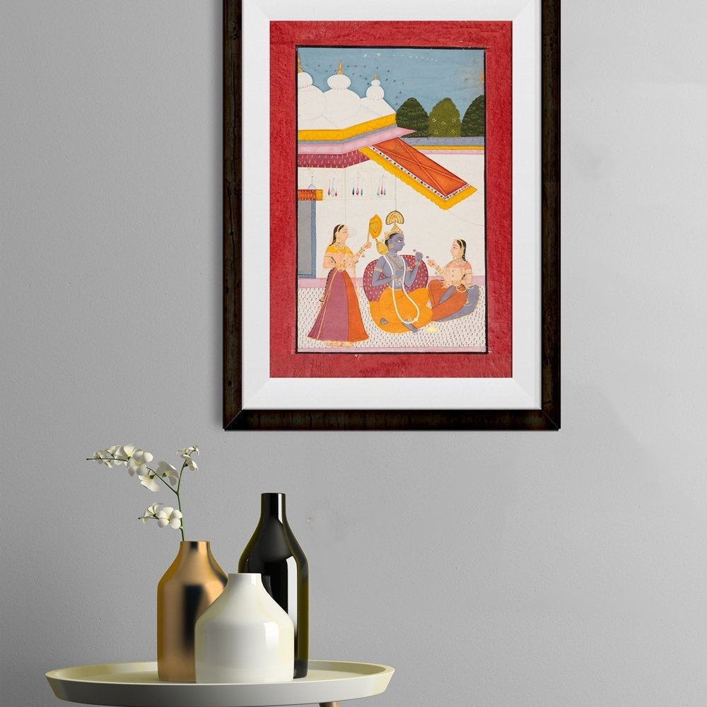 Krishna Under A Canopy C. 1680. India, Rajasthan Painting - Meri Deewar 4 X 5.5 Vertical Premium Wall Art Canvas by MeriDeewar