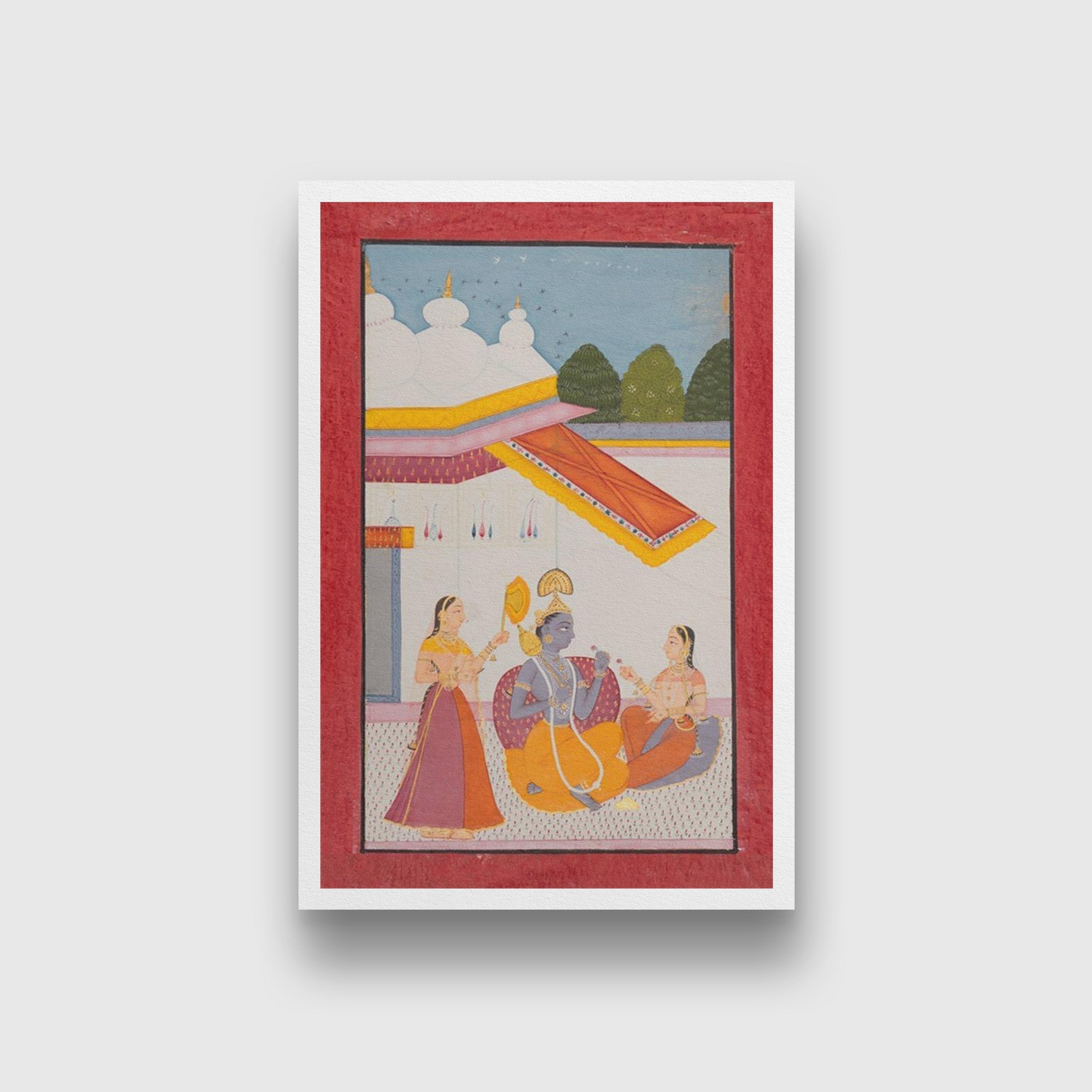 Krishna Under A Canopy C. 1680. India, Rajasthan Painting - Meri Deewar 4 X 5.5 Vertical Premium Wall Art Canvas by MeriDeewar