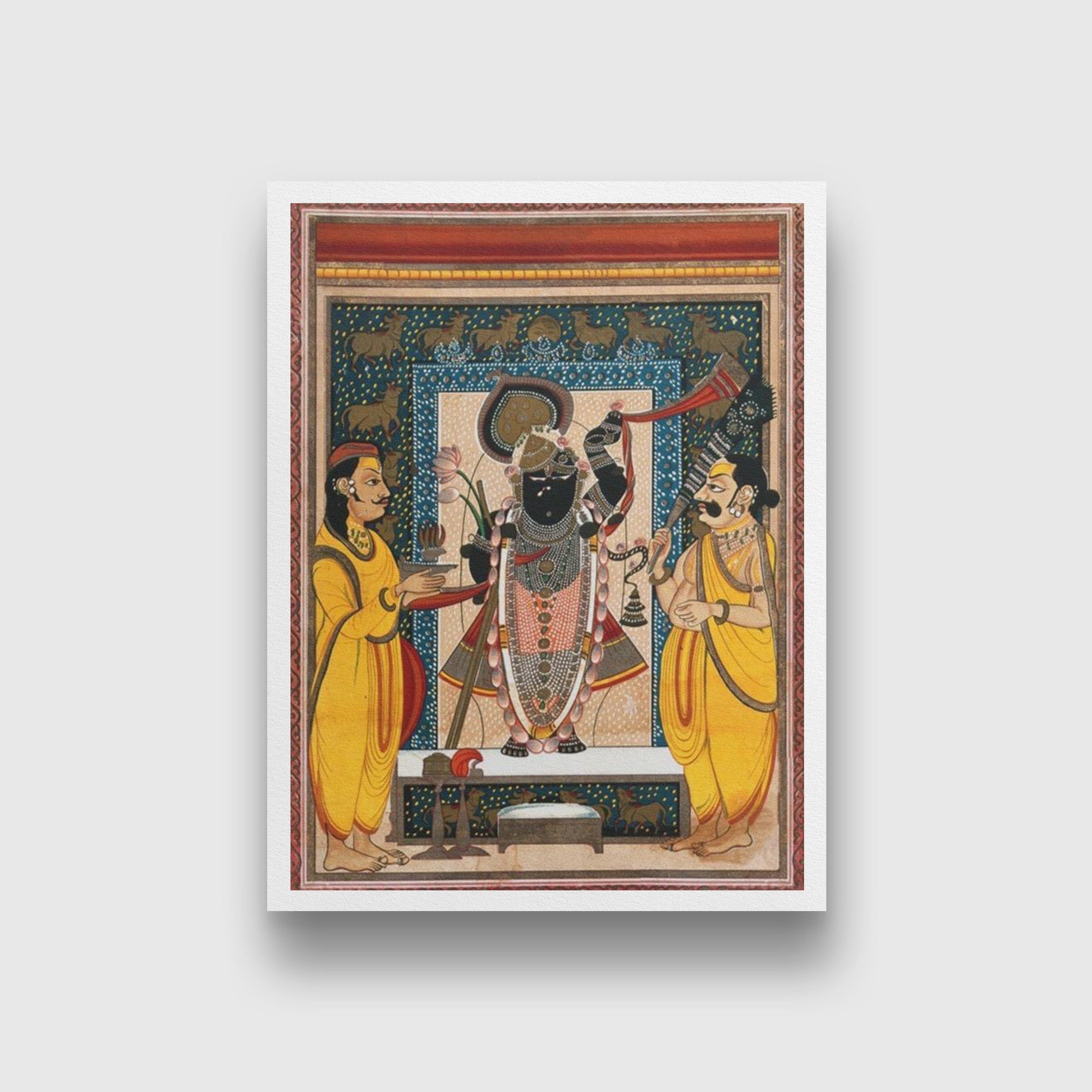 Krishna with two worshippers Painting - Meri Deewar 3 : 4 Vertical Premium Wall Art Canvas by MeriDeewar