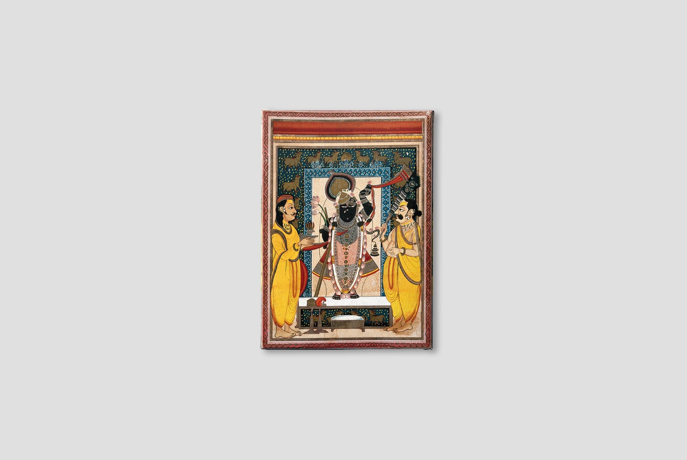 Krishna with two worshippers Painting - Meri Deewar 3 : 4 Vertical Premium Wall Art Canvas by MeriDeewar