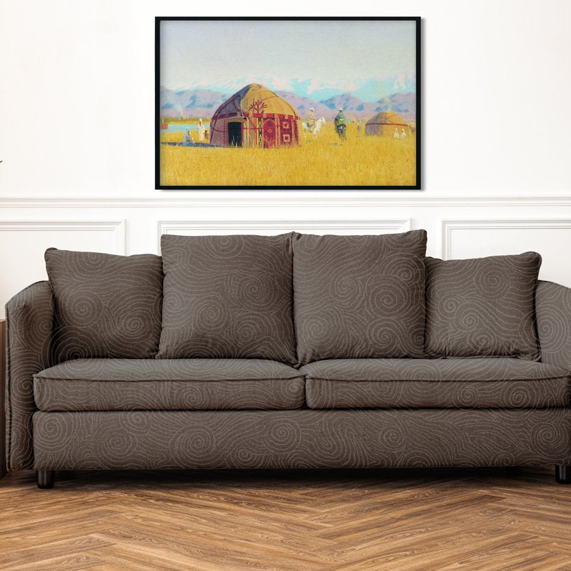 Kyrgyz tent on the chu river-Meri Deewar Painting - Meri Deewar 3 : 2 Horizontal Premium Wall Art Canvas by MeriDeewar