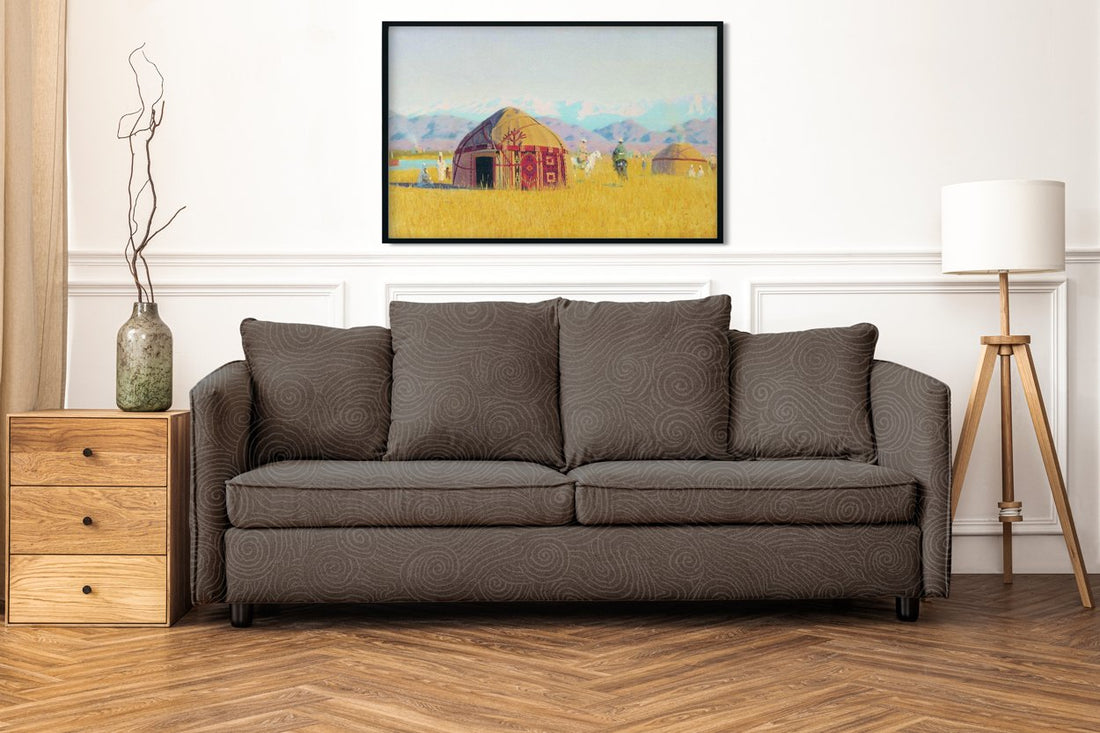 Kyrgyz tent on the chu river-Meri Deewar Painting - Meri Deewar 3 : 2 Horizontal Premium Wall Art Canvas by MeriDeewar