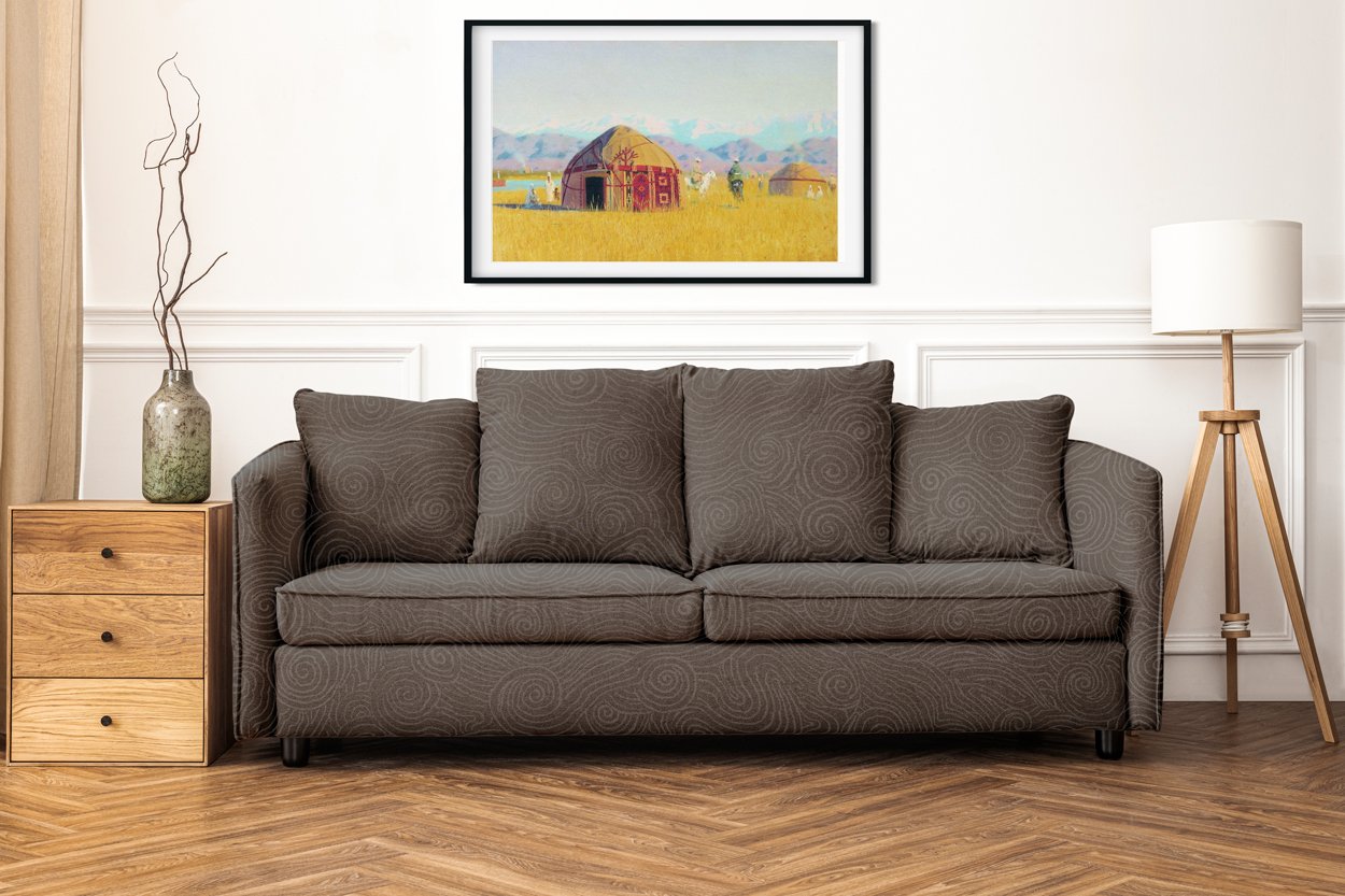 Kyrgyz tent on the chu river-Meri Deewar Painting - Meri Deewar 3 : 2 Horizontal Premium Wall Art Canvas by MeriDeewar