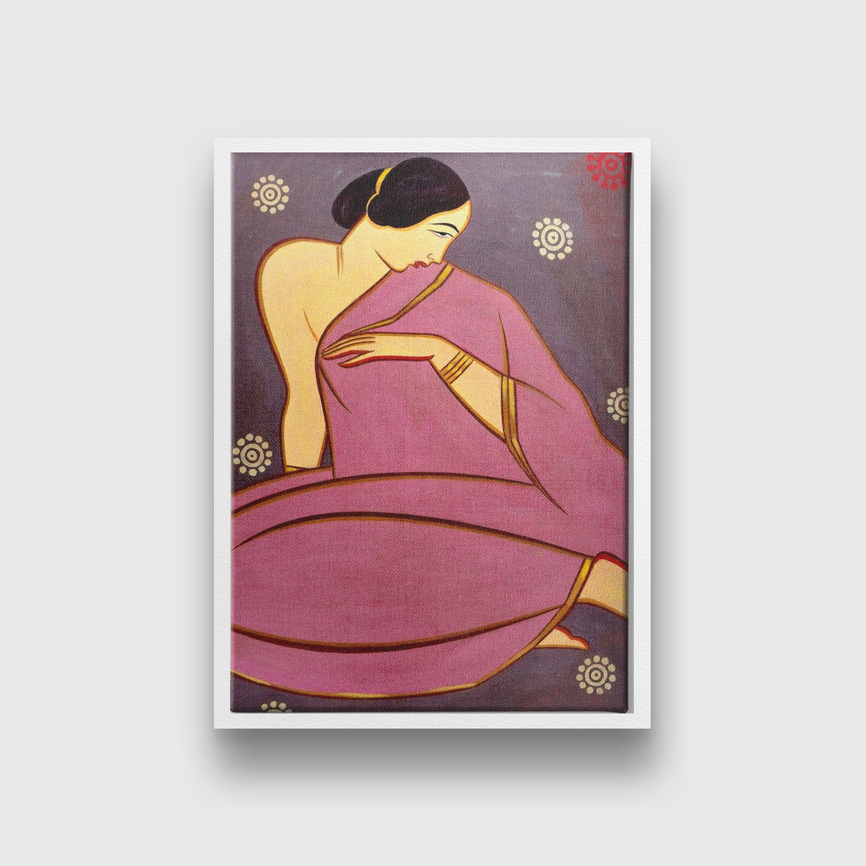 Lady in a pink sari Painting - Meri Deewar 3 : 4.2 Vertical Premium Wall Art Canvas by MeriDeewar