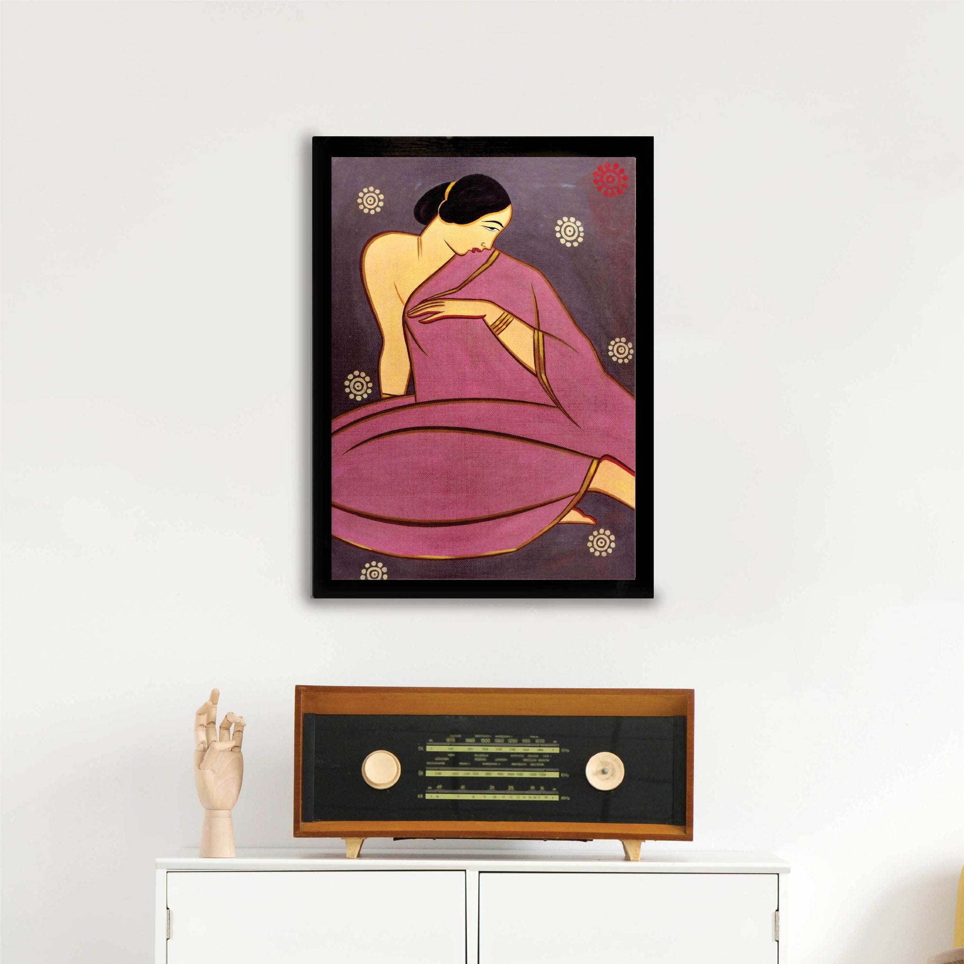 Lady in a pink sari Painting - Meri Deewar 3 : 4.2 Vertical Premium Wall Art Canvas by MeriDeewar