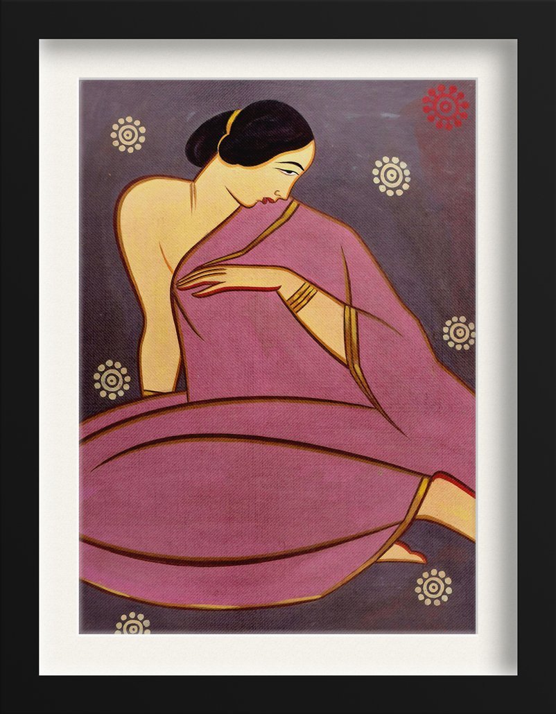 Lady in a pink sari Painting - Meri Deewar 3 : 4.2 Vertical Premium Wall Art Canvas by MeriDeewar