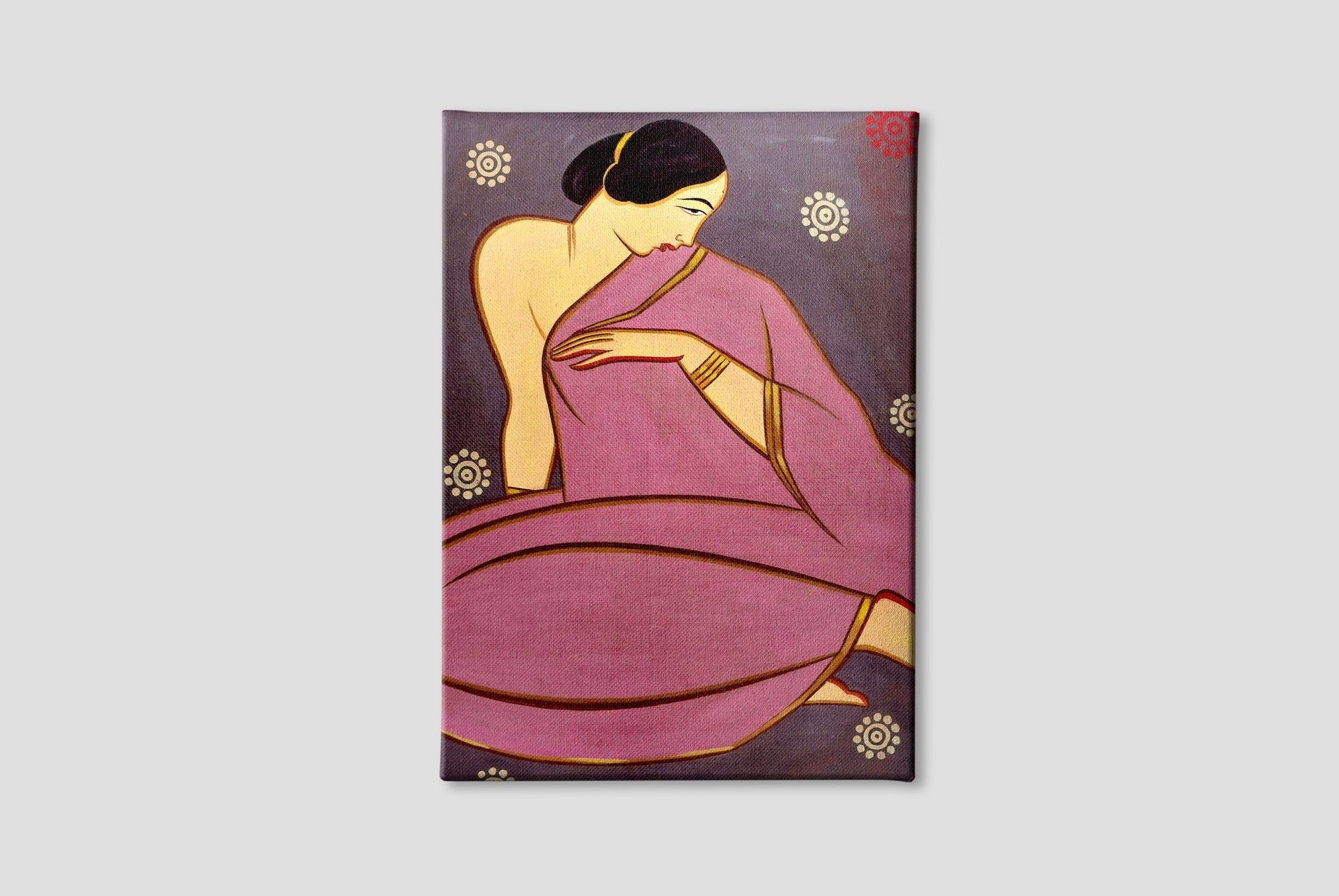 Lady in a pink sari Painting - Meri Deewar 3 : 4.2 Vertical Premium Wall Art Canvas by MeriDeewar